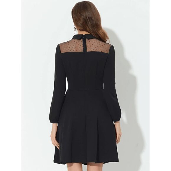 Gothic Mesh Panel Keyhole Collar Long Sleeve Mini Little Black Dress SIZE L NWT - Picture 3 of 14